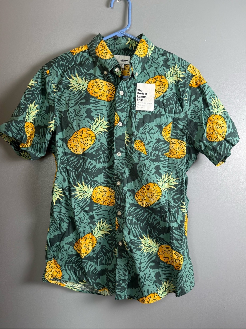 Sonoma Pineapple Hawaiian Shirt Men's Sz S 21" PTP NWT